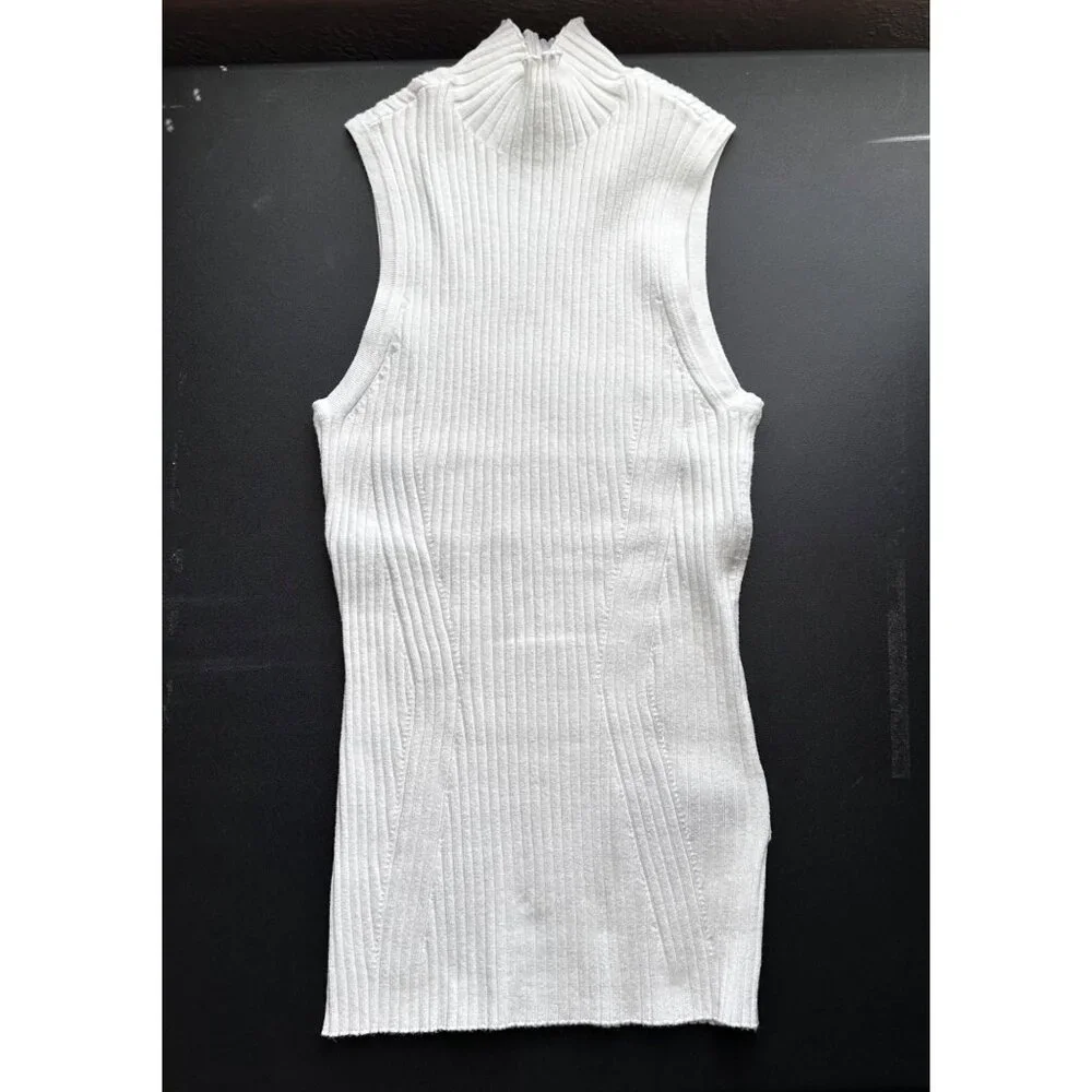 Madewell Tank Sweater White Knit Ribbed  Sleeveless Mock Neck Sleeveless Top XXS - Picture 3 of 13